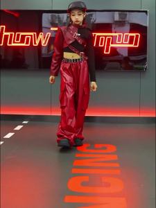 Kid Hip Hop Clothing T Shirt Crop Top Wine Red Arm Sleeve Faux Leather Casual Cargo Pants for Girl Jazz Dance Costumes Clothes2026