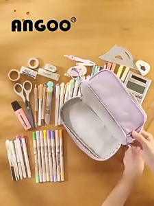 Double Layers Pencil Bag Large Capacity Pencil Case Pen Case Solid Color Pen Bag Pencil Organisers