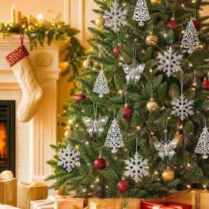 YUBAGUANB Clear Acrylic Christmas Ornaments Snowflake Wings Christmas Decor Sparkling Shiny Holiday Hanging Pendant Winter Season