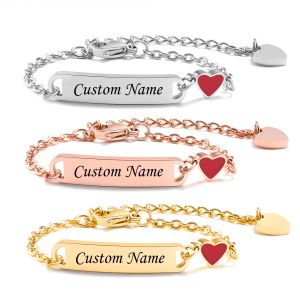 Vnox Korea Fashion Bracelets Personalized Custom Name Women Bracelets Heart Glue Dropping Stainless Steel Chain Jewelry Mom Daughter Birthday Gift