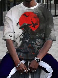 [Local Stock] HBESTY Halloween Christmas Japanese Samurai 3D Print T-Shirts Men Women Round Neck Short Sleeve T Shirt Hip-hop Oversized Street Tees Tops Mens Clothing