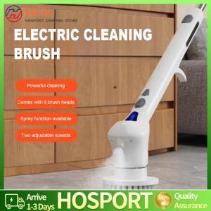 【HCS】Portable Power Shower Brush with 8 Replaceable Brush 2 Speed with Adjustable Extension Handle for Bathroom Car Floor