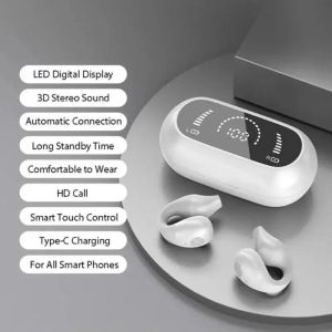 100% TWS Wireless Headphones Bluetooth 5.2 Bone Conduction Earphones Earclip Design Touch Control LED in Ear Earbuds Sports Headsets