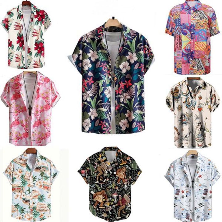 Skai Hot Sale Aloha Shirt Hawaiian Floral Short Sleeve Polo Collar For 