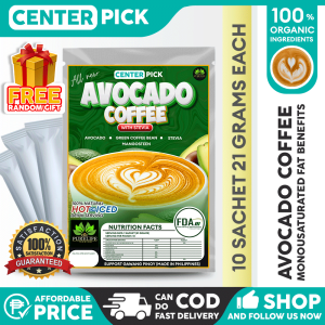 Centerpick Avocado Coffee 10 Sachets Organic Brew Kape Stevia Blend Healthy Coffees Herbal Mix. Green Coffee Bean Mangosteen Creamer Organic Healthy Natural Drink Mix.