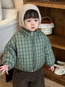 Childrens plaid cotton coat autumn and winter Korean style childrens clothing baby clothes winter thickened boys sweatshirt set