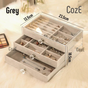 CozE PET+Flocking Material Multifunction Three Layer Drawer Jewelry Transparent Storage Box Display