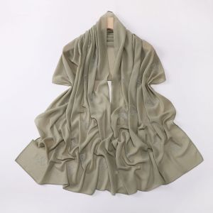 Jifang Shimmer Double Hearts Shape Starry Rhinestones Plain Bubble Chiffon Long Large Pashmina Shawl Head Scarf Raya Muslim Hijabs Shawls Tudubng WC71