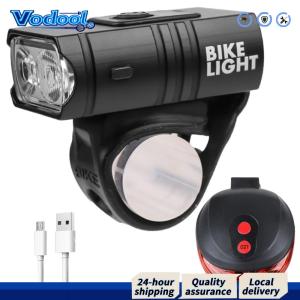 【Fast delivery】 ไฟหน้าจักรยาน LED ชาร์จ USB พร้อมไฟท้ายเพื่อความปลอดภัยในการปั่นจักรยานตอนกลางคืน
