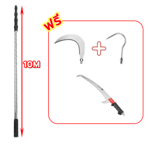 เลื่อยกิ่งสูง ยืดได้ 4/5/6/10m ใบเหล็กนำเข้าSK5 ปลายโค้ง พกพาสะดวก สําหรับตัดกิ่งไม้ในสวนสูง