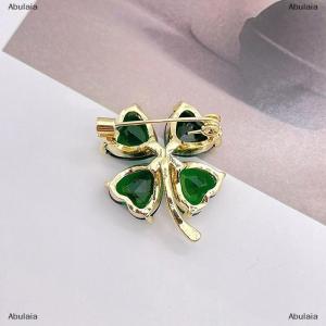 [COD] Abulaia Lucky Four-leaf Clover Brooch French Retro Emerald Corsage Fixed Clothes Pin Buckle Lady Wedding Jewelry Accessories