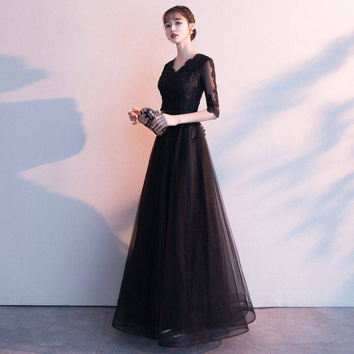 EAGLELY Luxury Banquet Long Black Evening Dress Elegant Classy Ninang ...