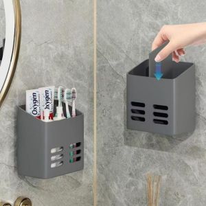 Non-Punch Bathroom Shelves Large Capacity Drain Water Toothbrush Toothpaste Holders Wall Mounted Comb Storage Container