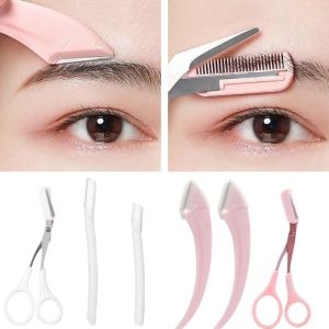 3 ชิ้น/เซต กรรไกรตัดแต่งขนคิ้ว มีดโกนกันคิ้ว ที่กันคิ้ว ทำให้คิ้วดูมีมิติมากขึ้น ชุดตัดแต่งขนคิ้ว กรรไกรแต่งคิ้ว