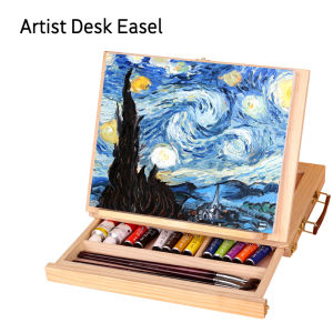 Mont Marte Desktop Wooden Easel Painting Easel Portable Miniature Desk Folding Easel Art Supplies paint brush Storage Box