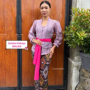 Setelan Kebaya Bali Modern Brokat Malika Bet Pecah dan Bawahan Stretch Panjang Batik Kebaya Wisuda Pengantin