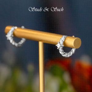 [Studs & Such] 925 Silver Twisted Ear Huggie Hoop Earrings With Cubic Zirconia