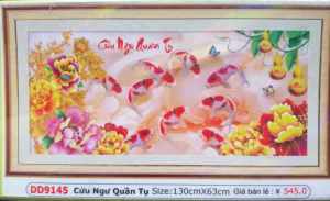 Tranh đính đá Cửu ngư quần tụ 9 con cá (về tự đính) DD9145