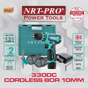 Mesin Bor Portable Baterai Cordless Drill 330 DC 10mm 12V NRT Pro Power Tools