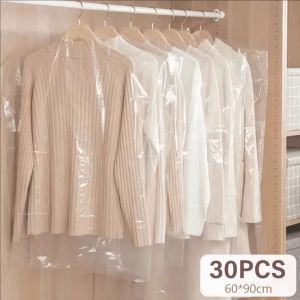 50Pcs Clothing Dust Cover Transparent Wardrobe Hanging Dust Proof Clothes Cover Clothes Seasonal Organizer Accessories