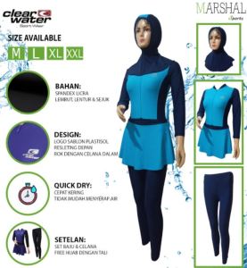 Clear Water Baju Renang Diving Suit Wanita Setelan Muslimah Lycra Lengan Kaki Panjang Polos Quick Dry Cepat Kering Slim Fit Free Gratis Hijab