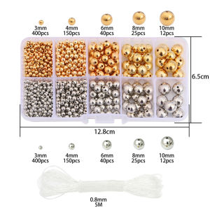 1250pcs/Box Mixed 3/4/6/8/10mm Gold Silver CCB Round Ball Beads with Elastic String for Home Living Bracelet DIY Jewelry Making Beads Kit Accessories