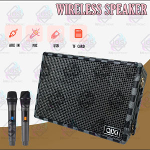 QIXI SK-2035 Thickened Quality HiFi Bass Sound Wireless Bluetooth Karaoke Speaker with 2 Wireless Microphone