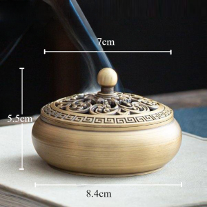 Holder Tempat Dupa Kuningan Bulat Bunga Teratai Diameter 8.5 Cm