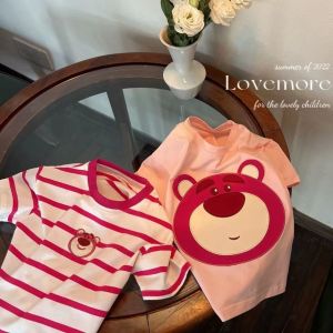 [PRINCESS KESLI] 1-9 Tahun Kaos Lotso Anak Perempuan Salur Bear Bordir T-shirt Kartun Kasual Leher Bulat