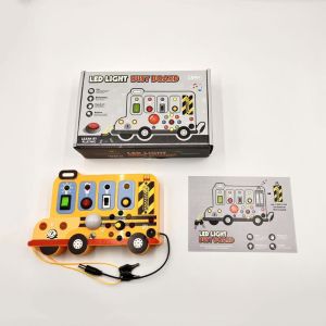 HEALMEYOU Realistic Engine Sounds LED Car Switch Toy Sensory Play With Lights Switches School Bus Busy Board Portable Hand-brain Coordination Training Interactive School Bus Learning Toy For Children 18 Months and Up