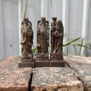 white agarwood ornament depicting the 3 Star Gods of FortuneProsperityLongevity