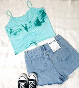 1425 Tie Dye Crop Tank Top Serut Grosir 30 Babyterry premium tebal