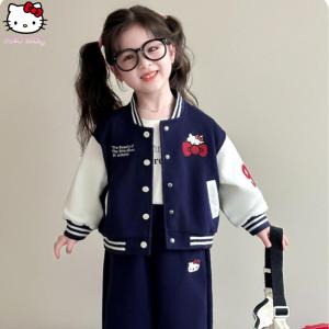 Christmas gifts Halloween Anime Sanrio Hello Kitty Girl Embroidered Baseball Jacket Pants Set Autumn Kid Fashion Coat Casual Sweet Cartoon Kawaii Clothes
