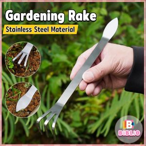 Biblio【Ready in Stock】 Stainless Steel Gardening Rake Weeding Uprooting Tool Dual Purpose Shovel 1 Piece