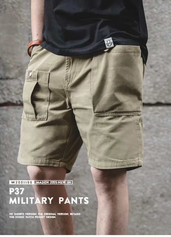 Maden brand tooling style 2025 new gentleman summer men youth American  retro solid color big pocket P37 tooling shorts casual male trend  five-point