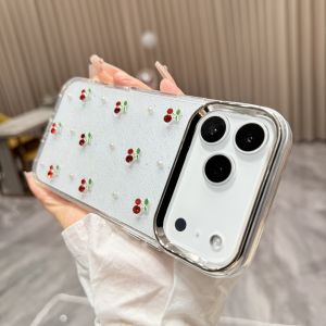 Luxury Glitter Sequin 3D Cherry Pearl Phone Case For iPhone Air 17 16 Pro Max Plus Clear Epoxy Shockproof Women Girl Gifts Cover