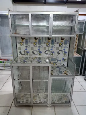 Rak Piring / Lemari Piring Alumunium 3Pintu Bawah Keramik
