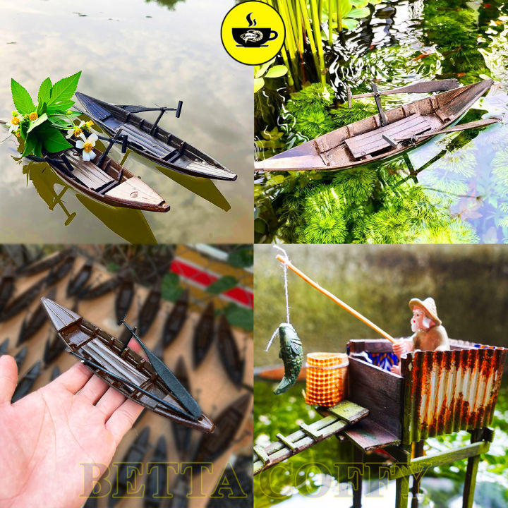 Mô Hình Thuyền Nhựa Xuồng Ba Lá Cầu Cá Tra Dã Gỗ Nổi Trang Trí Bể Cá ...