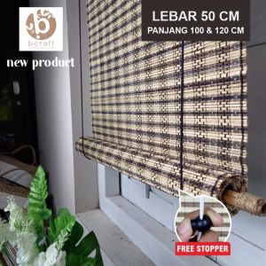 Kerai Tirai Gorden Gulung Lidi Tenun Motif Macan Lebar 50 Panjang 100 120 dan 150 cm
