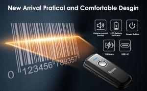 Eyoyo Mini 1D Wireless Barcode ScannerCompatible with Bluetooth Function & 2.4GHz Wireless & Wired Connection Portable Barcode Reader Work with Windows MacAndroid IOS Phones Tablets or Computers

