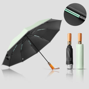 Automatic Reverse Umbrella for Men Women UV Protection Wooden Handle Sun Umbrella Windproof Strong 10K Folding Umbrella Parasol