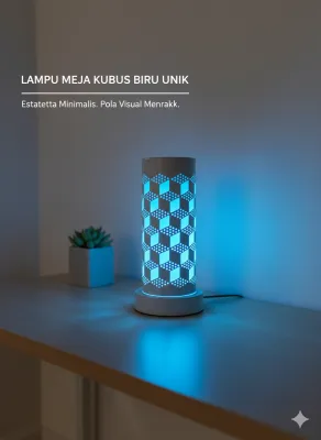 Lampu Meja Silinder motif Kubus Geometris Lampu Nakas Lampu Samping Dekoratif