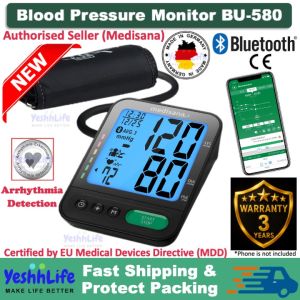 Medisana Blood Pressure Monitor BU 580 BU580 Connect Elegant Bluetooth Apps Blue Backlight LCD 3Years WARRANTY Upper Arm Blood Pressure Monitor