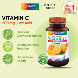 Holistic Way Chewable Vitamin C 500mg (Low-Acid) – Supports Immunity Antioxidant Protection & Collagen Formation — Vegan | Orange Flavour (50 Tablets per bottle)