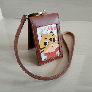 Id Card Holder Name Tag Double Magnet Kulit