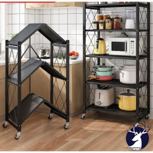 3l/4l/5l Space Saver Kitchen Organizing Shelf Foldable Steel Rack Metal Rack with Wheels Organizer Rack Storage Rack
