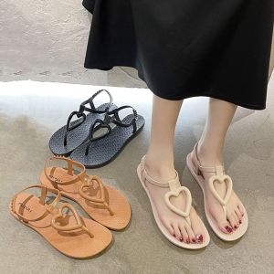 SFHDHETRR PVC Flip Toe Sandals Hollow Heart Anti Slip Ladies Shoes Fashion Anti Odor Slides Sandals Summer