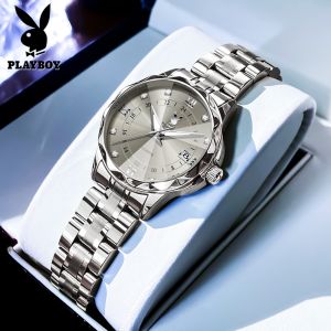 100% ของแท้ PLAYBOY นาฬิกา ผู้หญิง กัน น้ำ ของแท้ 2026 ใหม่ พระคุณ แฟชั่น ปฏิทิน กันกระแทก ส่องสว่าง สแตนเลส นาฬิกาแฟชั่น