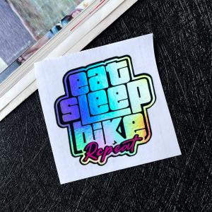 Bike Laser Decorative Sticker Eat Sleep Bike Reflective Vinyl Sticker Motorcycle Helmet Window Bumper Fuel Tank Waterproof Decal Motocycle Accessories