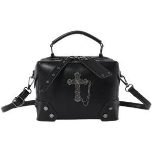 Women Gothic Punk Square Small Crossbody Handbag with Top Handle Skull Crosses Chain PU Leather Shoulder Bag Purse2026